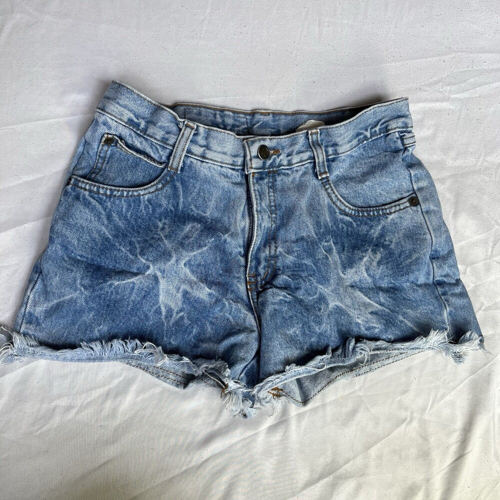 Y2K Plug Denim Women’s Size 6 Shorts Acid Wash Fringe Grunge 90s VTG